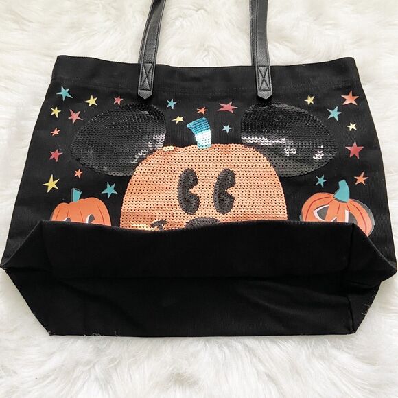 Walt Disney World Halloween Tote Bag Sequins Pumpkin Mickey Mouse New - Picture 6 of 8